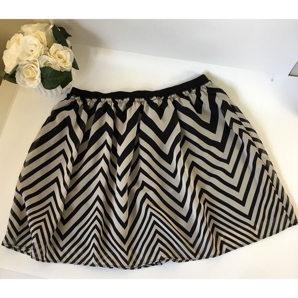 American Eagle Outfitters Women's Skirt Size Medium Black‎ / Beige Chevron Lined